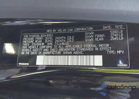 2013 Volvo Xc60 3.2 from USA, damaged, VIN YV4952DL3D2419153